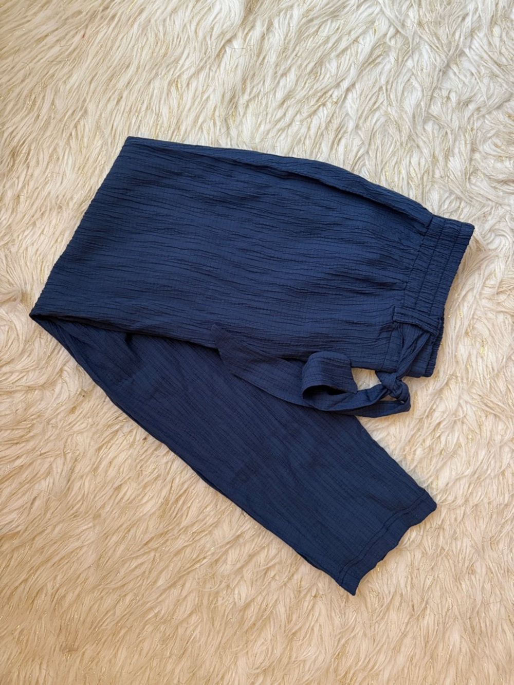 Soho Women's Navy Textured Drawstring Trousers